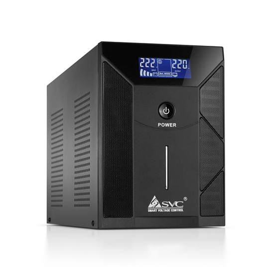 Источник бесперебойного питания, SVC, V-3000-F-LCD, Smart, USB, Мощность 3000ВА/1800Вт, Диапазон работы AVR: 175-275В, Бат.: 12В/7,5 Ач*4шт., 4 вых: Shuko CEE7, Чёрный