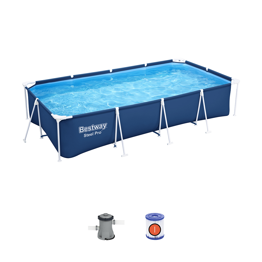 Каркасный бассейн Steel Pro 400 х 211 х 81 см, BESTWAY, 56424, Винил, 5700 л., Стальной каркас, Ф-насос 58381 (1249л/ч), Синий, Цветная коробка