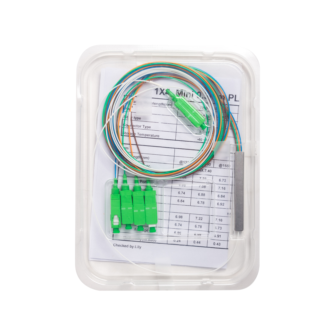 Сплиттер оптоволоконный, А-Оптик, PLC-1х4, SC/APC-SC/APC 1.5м, SM 1260-1650, 0.9мм