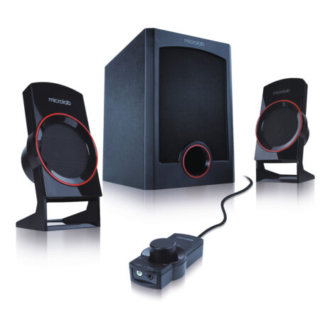 Акустическая система, Microlab, M-111, 2.1, 12Вт (3Вт*2+6Вт), Выход 2RCA, Вход 3,5 MiniJack, Проводной пульт ДУ, Чёрный