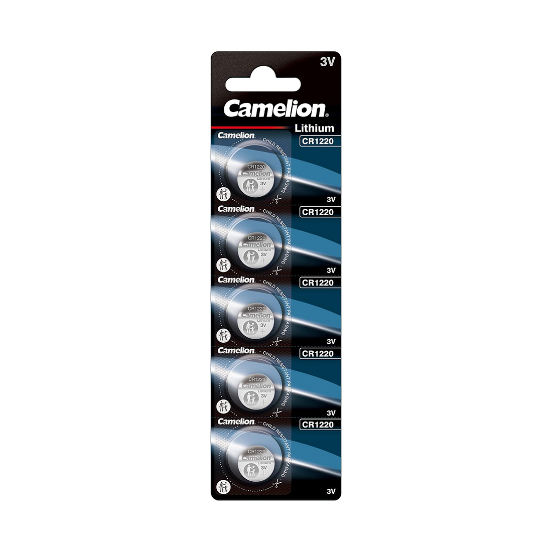 Батарейка, CAMELION, CR1220-BP5 Lithium Battery, CR1220 3V, 220 mAh, 5 шт. в блистере