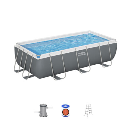 Каркасный бассейн Steel Pro MAX Rectangular 404 х 201 х 100 см, BESTWAY, 56441, Винил, 6478 л., Стальной каркас, Ф-насос 58383 (2006л/ч), Лестница 58335, Серый, Цветная коробка