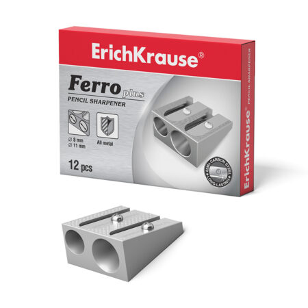 Металлическая точилка, ErichKrause®, 7075, Ferro Plus, два отверстия, цвет корпуса серебряный