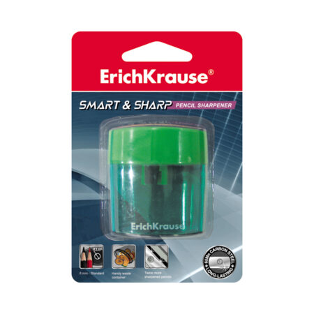 Пластиковая точилка, ErichKrause®, 37395, Smart&Sharp с контейнером, цвет корпуса ассорти (в блистере по 1 шт.)