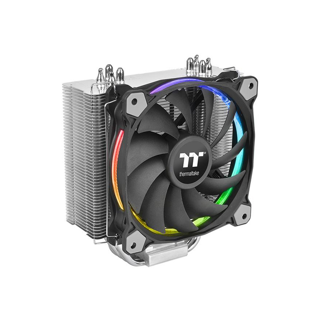 Кулер для процессора, Thermaltake, Riing Silent 12 RGB Sync, CL-P052-AL12SW-A, CPU Socket и Intel LGA 2066/2011-3/2011/1366/1200/1156/115x/775 и AMD AM4/FM2/FM1/AM3+/AM3/AM2+/AM2, TDP 150W, RGB 120мм вентилятор, 500-1500 об/м, 53 CFM, 22 dB(A), 4pin, 159х140х74мм, Серебристый