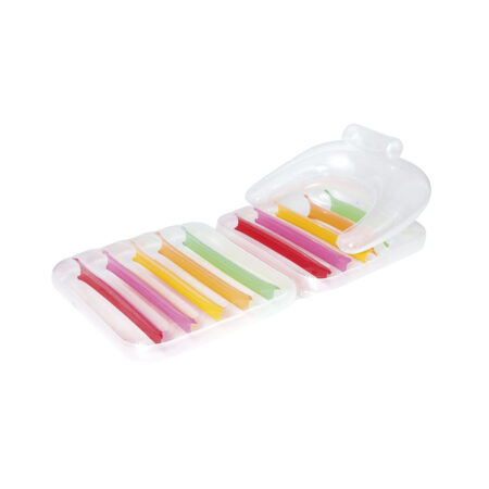 Пляжный шезлонг для отдыха на воде Summer Colors 201 х 89 см, BESTWAY, 43023, Винил, Трёхкамерный, Складной с удобной спинкой, Максимальная нагрузка 90 кг., Прозрачный, Цветная коробка