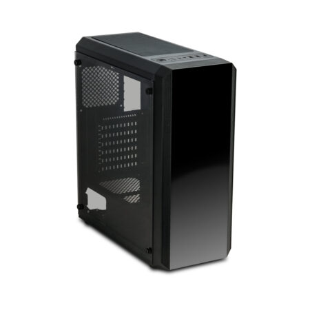 Компьютерный корпус, Delux, Atom, ATX, USB3.0*1/2.0*2, HD-Audio+Mic, Высота процессорного кулера до 150мм, Длина VGA до 330мм, 2*3.5"/2*2.5", Сталь 0.6, Стекляная боковая панель, 390x181x435мм, Чёрный , Без Б/П