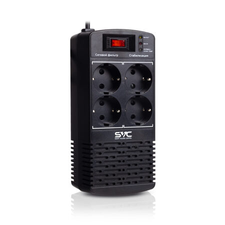 Стабилизатор (AVR), SVC, AVR-600-L, Мощность 600ВА/300Вт, LED-индикаторы, Диапазон работы AVR: 174-280В, 4 вых., 1.2 м., Чёрный