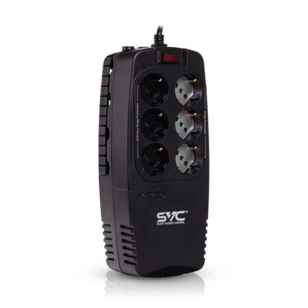 Стабилизатор (AVR), SVC, AVR-1200-U, Мощность 1200ВА/600Вт, Диапазон работы AVR: 176-276В, Тип выходных разъёмов: Schuko х 6 шт., LED-индикаторы, Защита телефонной линии, Чёрный
