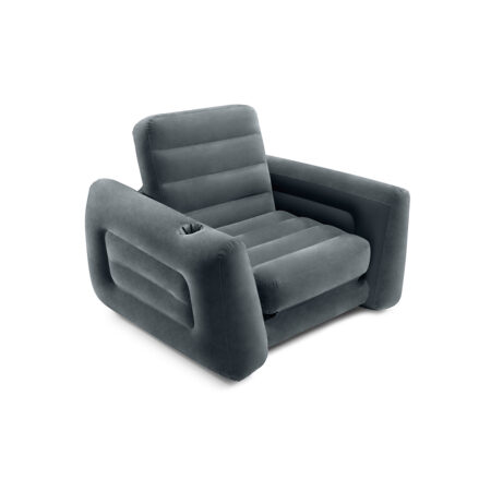 Кресло-трасформер надувное Pull-Out Chair 224 x 117 x 66 см, INTEX, 66551NP, Винил, Встроенный подстаканник, Серый, Цветная коробка