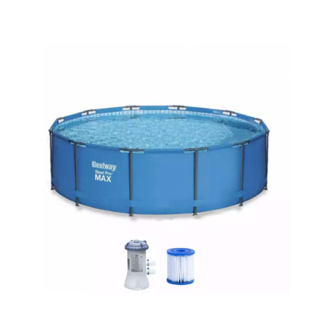 Каркасный бассейн Steel Pro MAX 305 х 100 см, BESTWAY, 56984, Винил, 6148 л., Ф-насос 58381 (1249л/ч), Стальной каркас, Синий, Цветная коробка