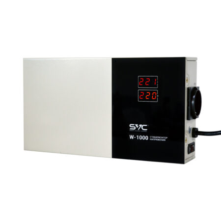 Стабилизатор (AVR), SVC, W-1000, Мощность 1000ВА/1000Вт, LED-дисплей, Диапазон работы AVR: 140-260В, Вых.: 220В+/-7%, 1 х Schuko, Кабель питания: 1,35м, Габариты: 290*160*65, Черно-белый