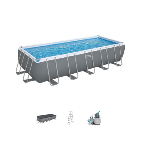 Каркасный бассейн Steel Pro MAX Rectangular 640 х 274 х 132 см, BESTWAY, 5612B, Винил, 19281 л., Стальной каркас, Песочный ф-насос 58497 (6056л/ч), Лестница 58337, Тент, Серый, 2 цветные коробки