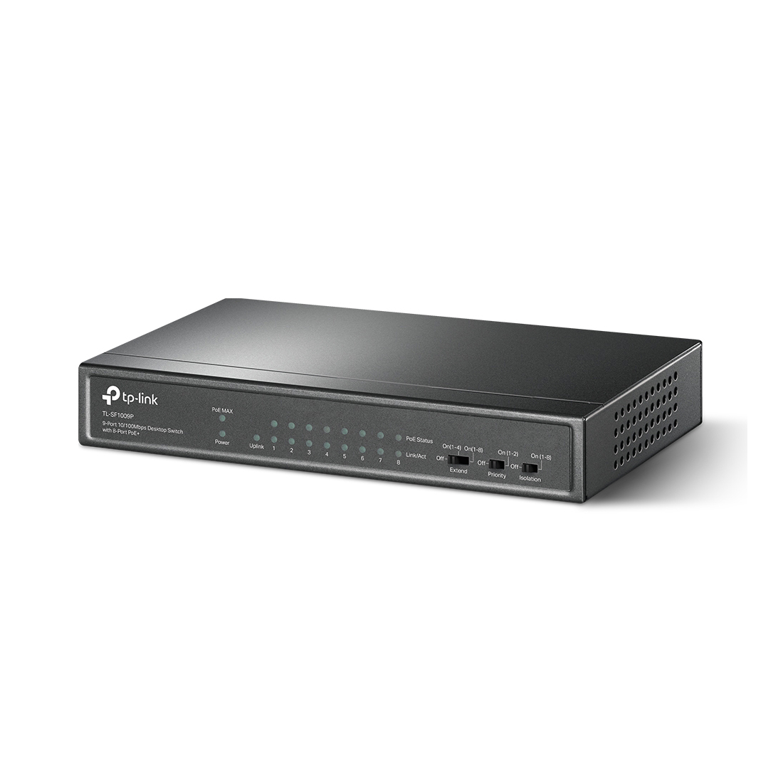 Коммутатор, TP-Link, TL-SF1009P, 9-портовый настольный 10/100 Мбит/с коммутатор с 8 портами PoE+ ( бюджет 65 Вт)