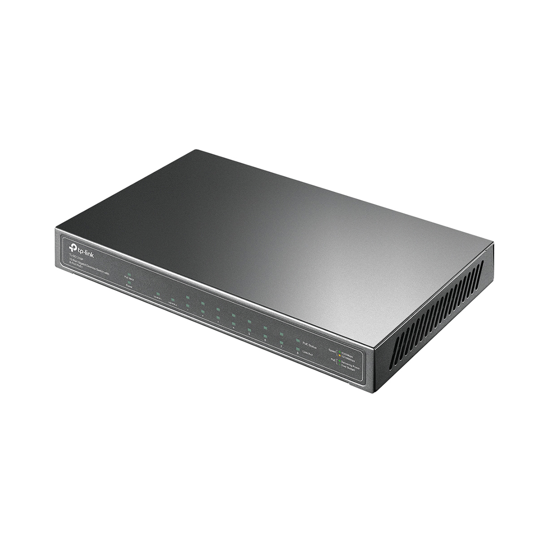 Коммутатор, TP-Link, TL-SG1210P, настольный неуправляемый, 8 PoE+ портов RJ45 10/100/1000 Мбит/с, 1 порт RJ45 10/100/1000 Мбит/с, 1 гигабитный SFP-слот, 8 портов PoE+, 63 Вт