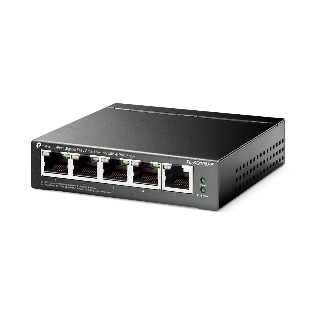 Коммутатор, TP-Link, TL-SG105PE, Easy Smart гигабитный 5портовый коммутатор с 4 портами PoE+ Бюджет PoE: 65 Вт