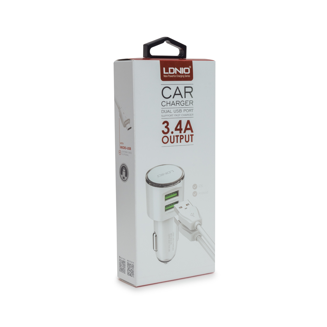 Автомобильное зарядное устройство, LDNIO, DL-C29, 2*USB(3.4A), Кабель Lightning (Iphone) 1м, Белый