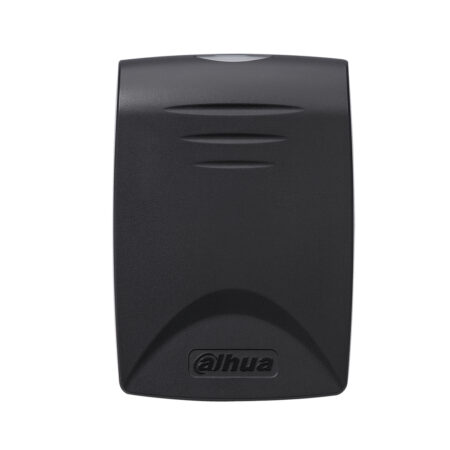 RFID считыватель, Dahua, DHI-ASR1100B, адаптирован к работе на улице в любое время года: защита корпуса от пыли и влаги соответствует стандарту IP67, рабочие температуры — -30 °C… +60 °C. Формат считываемых карт — Mifare. Дальность считывания — 6 ~ 8 см, продолжительность — менее 0.1 с.