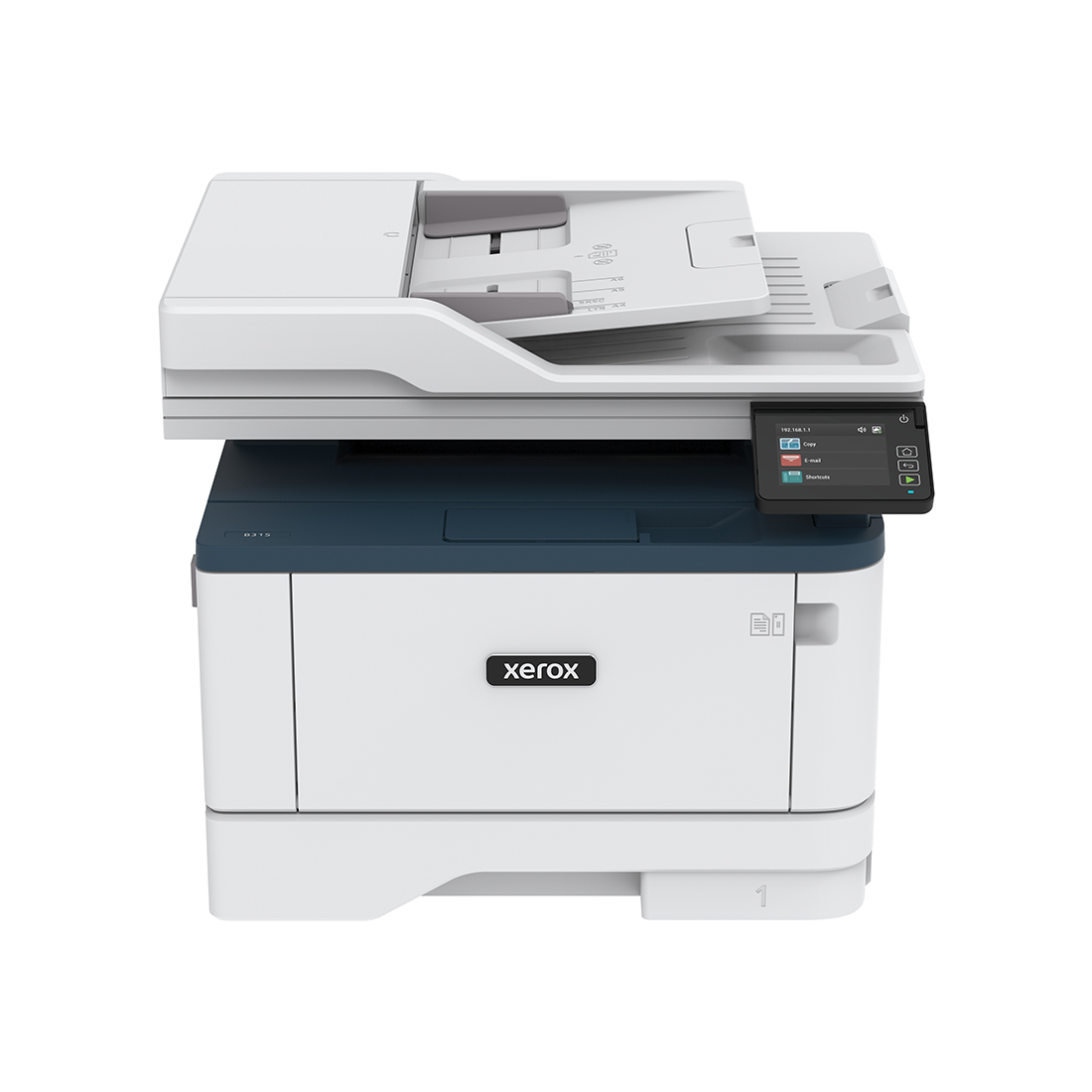 Монохромное МФУ, Xerox, B315DNI, B315V_DNI, Лазерное, А4, 40 стр./мин., Подача 350 листов, Двусторонний автоподатчик документов, до 92 изобр./мин., Сенсорный дисплей 2.8″, 1 ГГц CPU, 512 МБ RAM, USB 2.0, Ethernet 10/100, Wi-Fi