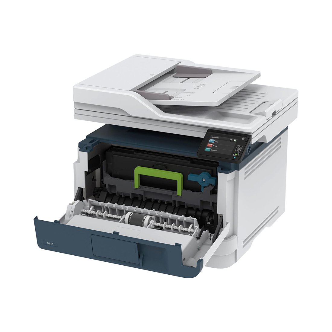 Монохромное МФУ, Xerox, B315DNI, B315V_DNI, Лазерное, А4, 40 стр./мин., Подача 350 листов, Двусторонний автоподатчик документов, до 92 изобр./мин., Сенсорный дисплей 2.8″, 1 ГГц CPU, 512 МБ RAM, USB 2.0, Ethernet 10/100, Wi-Fi