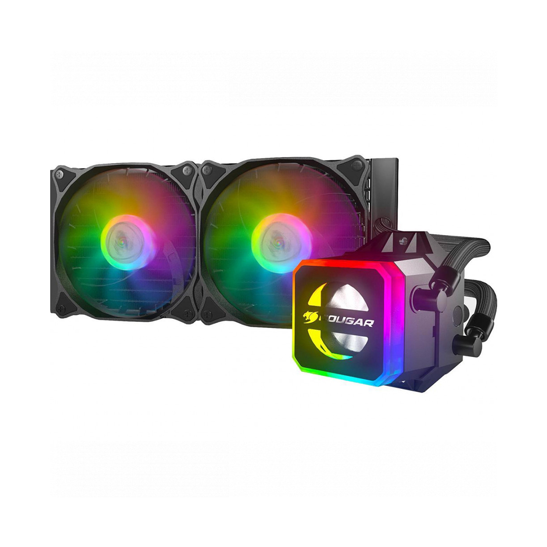 Кулер с водяным охлаждением, Cougar, Helor 240, Intel 20хх/1366/1200/115х и AMD AM4/AM3+, 2*120мм ARGB, 600-1800 RPM±10%, 78.4CFM, 37.1 dB(A), Чёрный