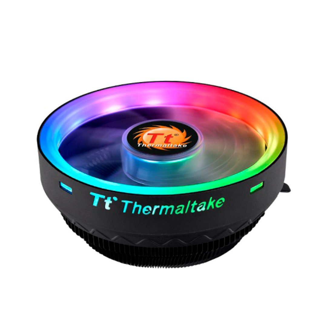 Кулер для процессора,Thermaltake, UX 100 ARGB Lighting CPU, CL-P064-AL12SW-A, Intel LGA 1700/1200/1156/115x/775 и AMD AM5/AM4/FM2/FM1/AM3+/AM3/AM2+/AM2, TDP 65W, ARGB 120мм вентилятор, 1800 об/м, 38.89 CFM, 26,9 dB(A), 4pin, 122,3х122,3х66,1мм, Чёрный