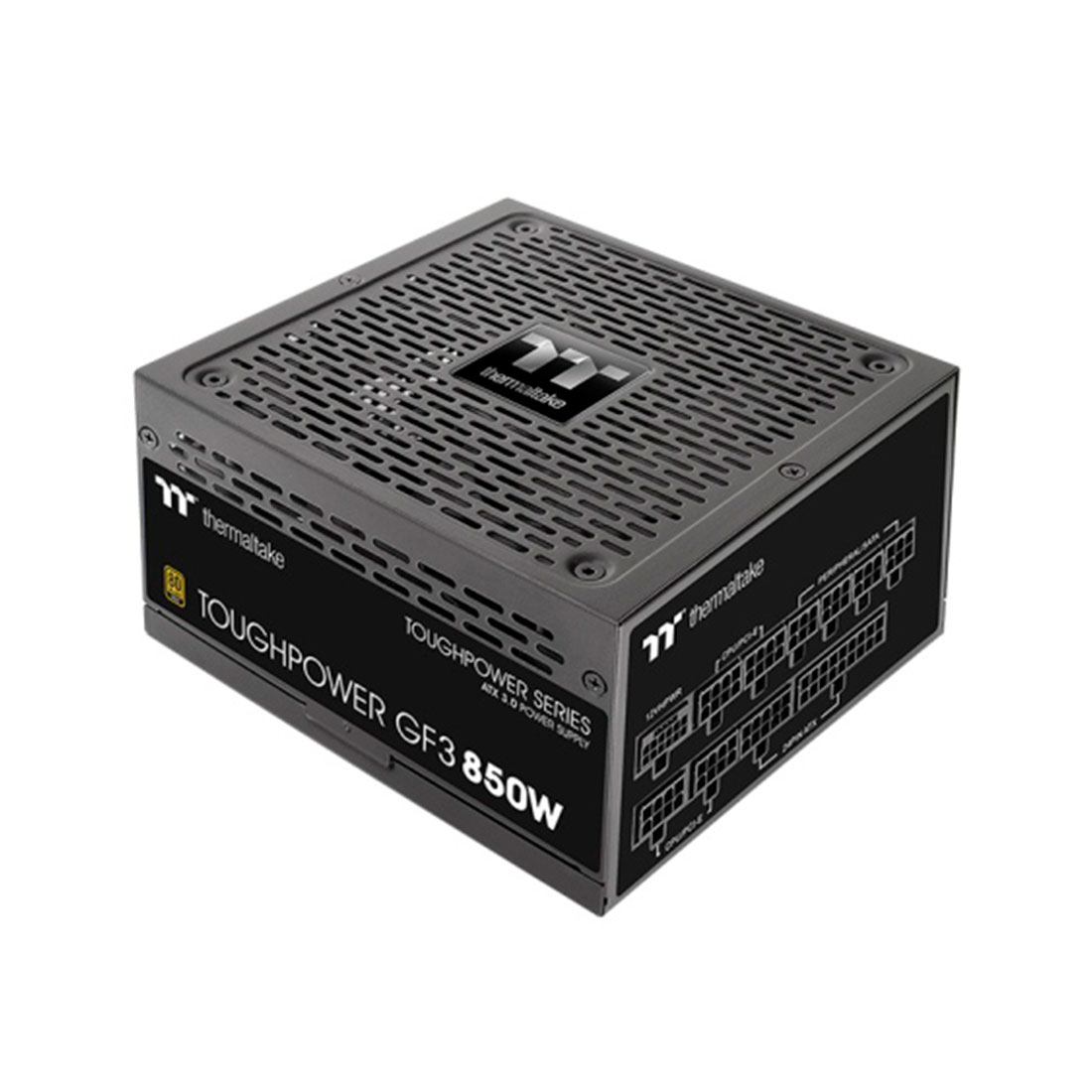 Блок питания, Thermaltake, Toughpower GF3 850W Gold, PS-TPD-0850FNFAGE-4, 850W, ATX 3.0, Gold, APFC, 20+4pin, 4+4pin, 8pin, 12*Sata, 4*Molex, 4*PCI-E 6+2pin, 12VHPWR, FDD, Modular, Вентилятор 13.5см, 150х86х160мм, Чёрный