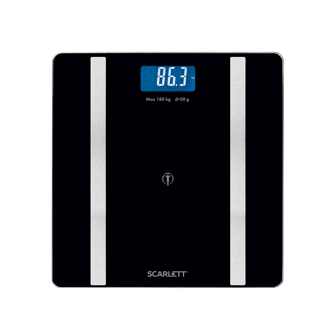 Весы, Scarlett, SC-BS33ED110, Материал корпуса стекло ABS-пластик, Макс вес 180 кг, Автоматическое включение/выключение, Тип батарейки AAA, Bluetooth, Черный