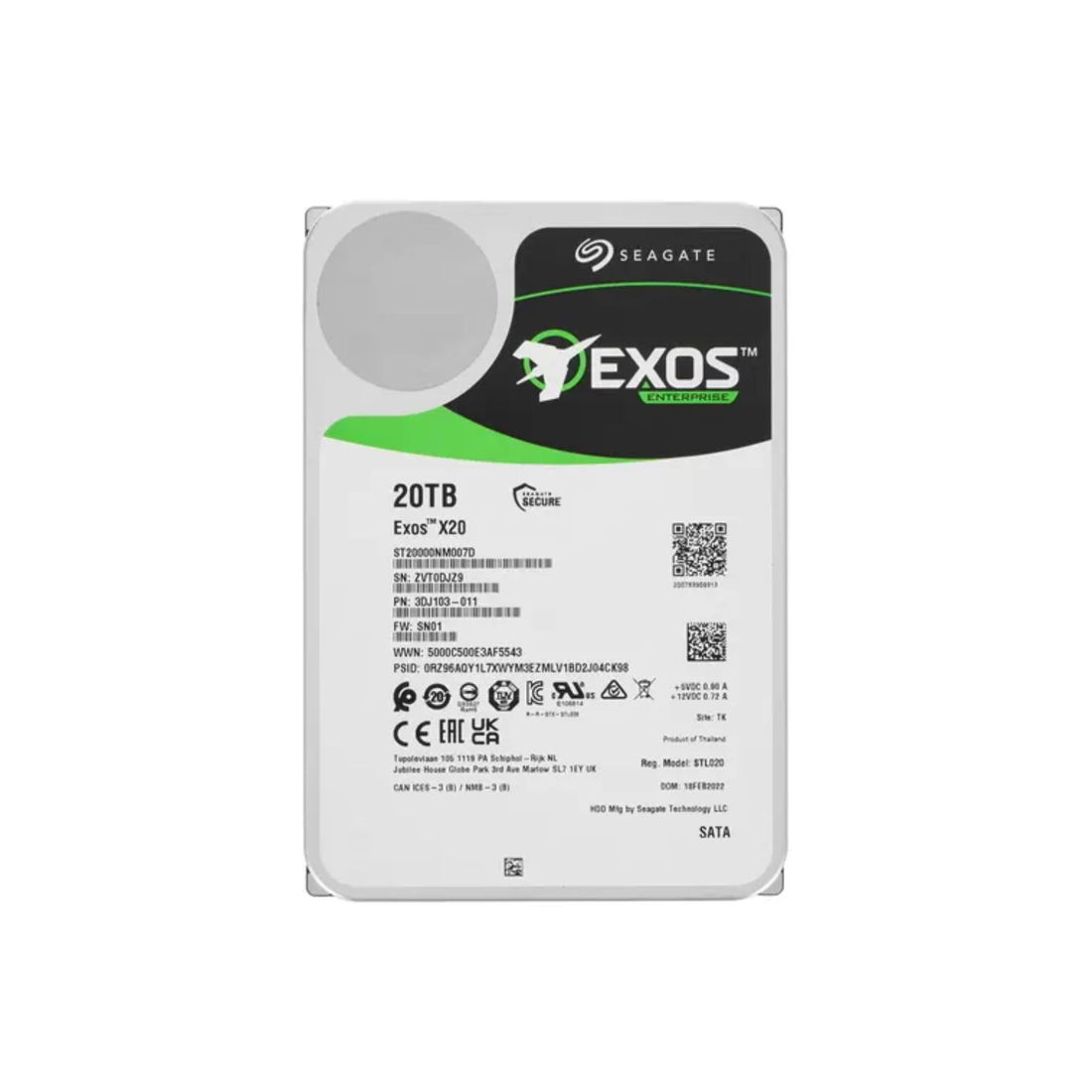 Жесткий диск, Seagate, Exos X20, ST20000NM007D, 20TB, SATA 6Gb/s, 3.5", 7200RPM