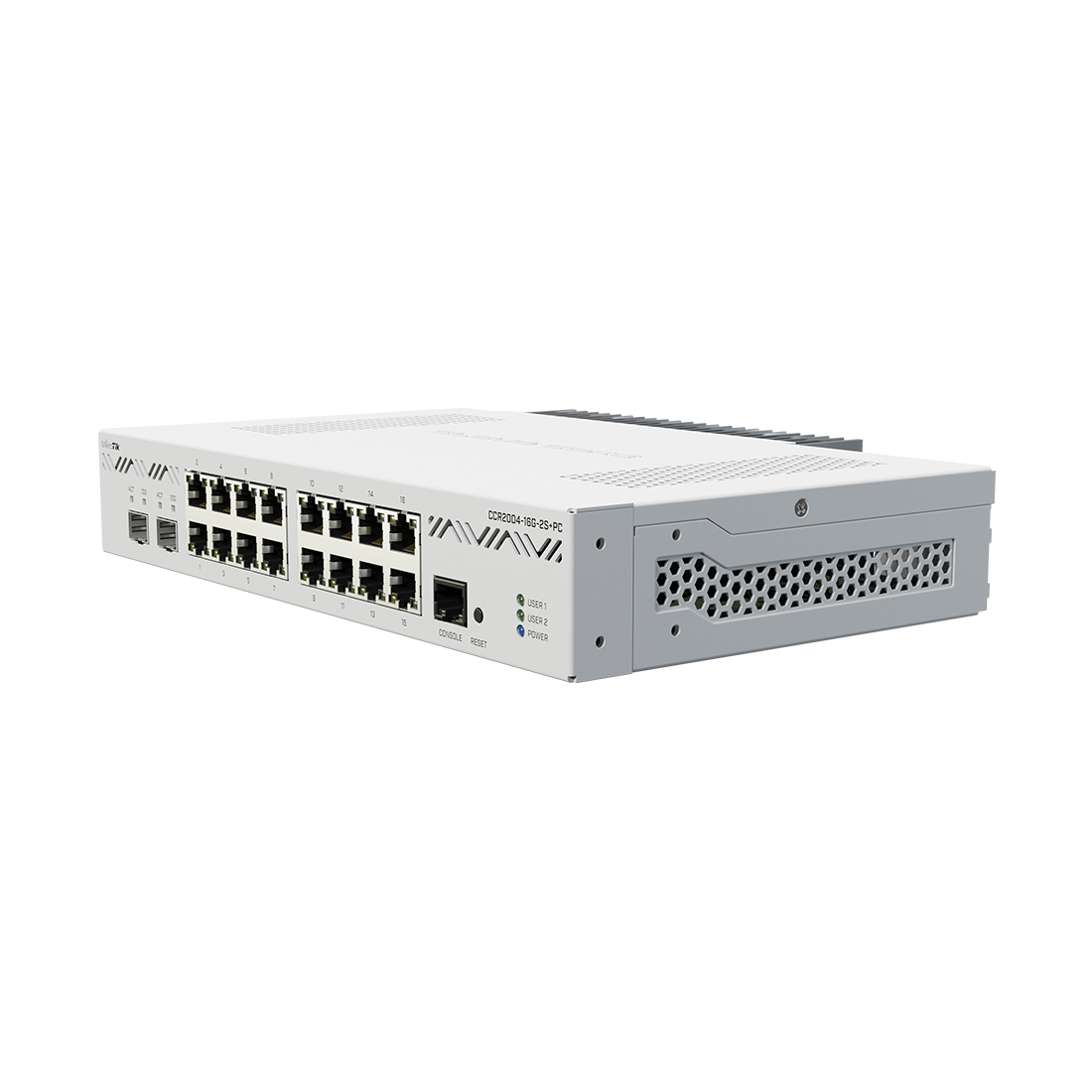 Маршрутизатор, MikroTik, CCR2004-16G-2S+PC, Cloud Core Router, 16 портов 10/100/1000M, 2 порта SFP+, RouterOS (6), -20°C to 60°C, стоечный 1U