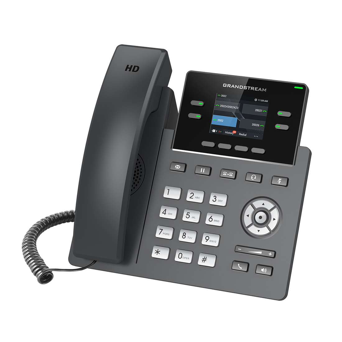 IP телефон, Grandstream, GRP2612, 4 SIP-аккаунта, 4 линии, 2 порта Ethernet 10/100 без PoE, цветной ЖК-дисплей 320x240 (2.4 дюйма), блок питания 5 В/0.6 А