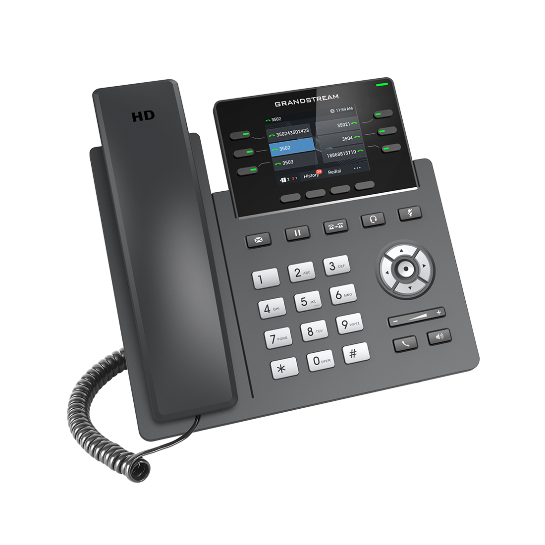 IP телефон, Grandstream, GRP2613, 3 SIP-аккаунта, 6 линий, 2x GbE PoE, цветной ЖК-дисплей 320x240 (2.8"), 24 виртуальных клавиши BLF, блок питания 5 В / 0.6 А