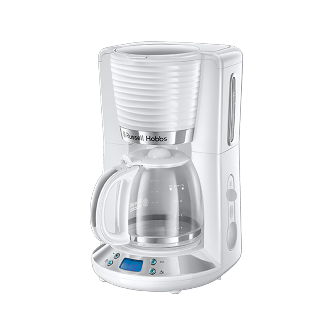 Кофеварка капельная, Russell Hobbs, 24390-56, Капельная, Мощность 1100W, Объем 1.2л, Нержавеющая сталь, Пластик, Дисплей, Индикатор уровня воды, Противокапельная система, Белый