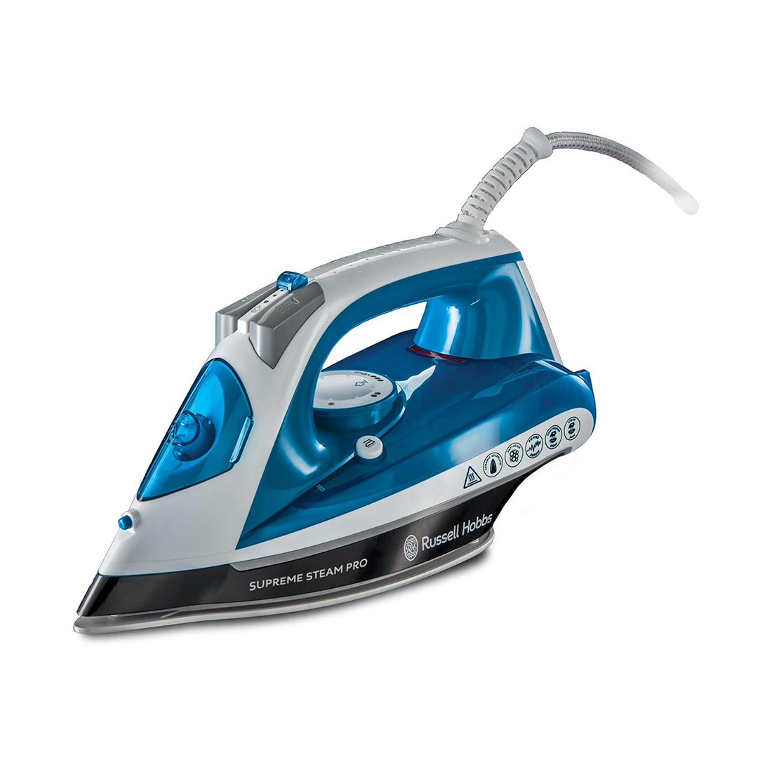 Утюг, Russell Hobbs, 23971-56, Мощность 2600W, Керамическая подошва, Паровой удар 145 г/мин, Постоянная подача пара 40 г/мин, Вертикальное отпаривание, Самоочистка от накипи, Синий