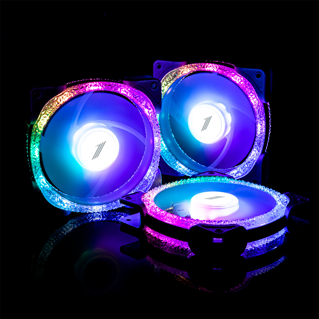Комплект кулеров для кейса, 1STPLAYER, DF1202512SEMN, FIREMOON M1-D COMBO, 3х120мм RGB, 27.8 dB(A),1200 об/мин, 48.3 CFM, 6-pin, 120*120*25 мм, Черный