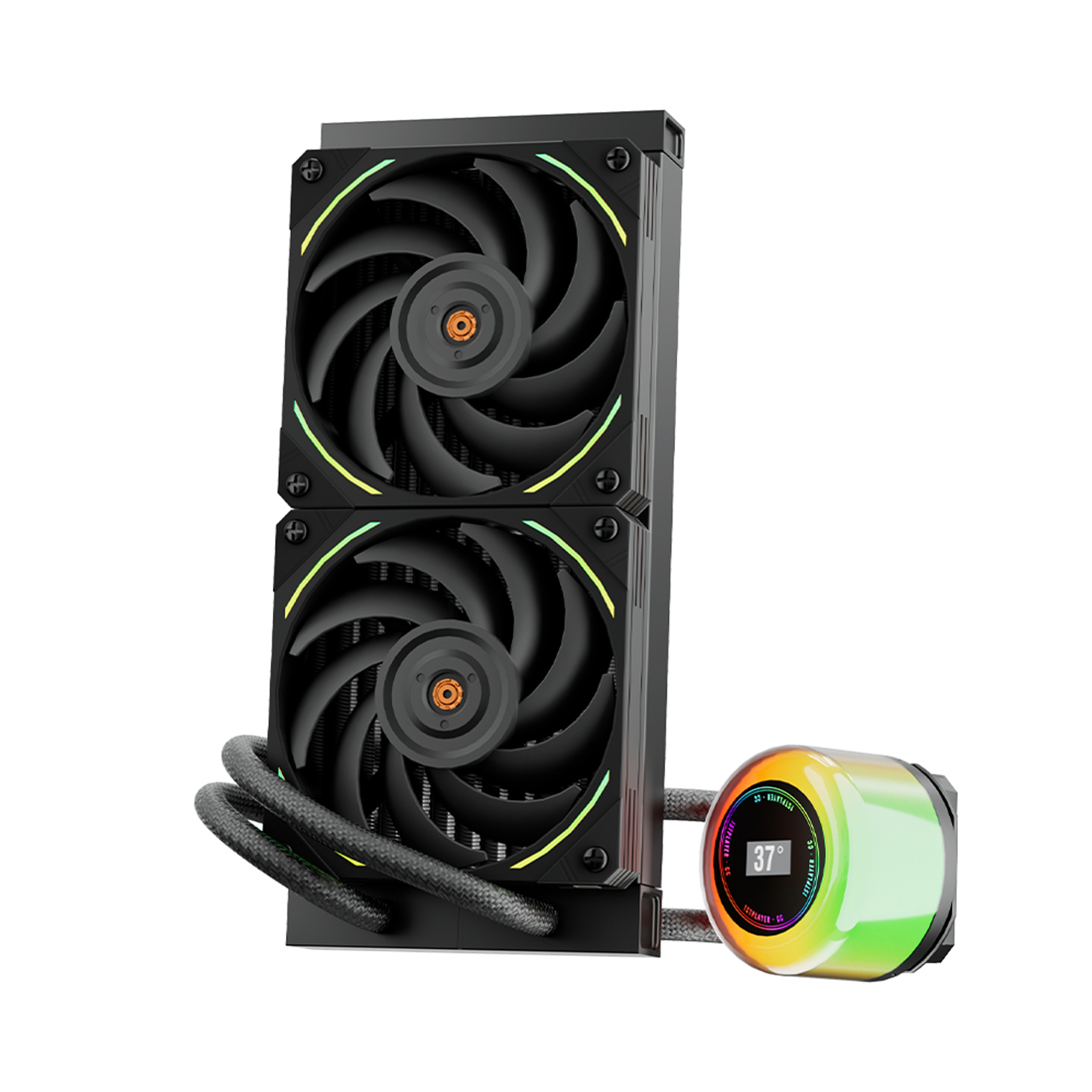 Кулер с водяным охлаждением, 1STPLAYER, CC 240 BLACK, Intel: 115X/1366/2011/1700 и AMD: AM5/AM4/AM3/AM2/FM1/FM2/FM3, TDP 250W, 2*120мм, 800-2000 об/мин, 30dB(A), 71.18 CFM, 3-pin ARGB/4-pin ARGB, 27711927 мм, Чёрный