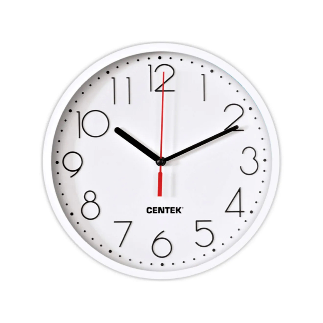 Часы настенные, Centek, СТ-7105, 23см диам., Круг, Шаговый ход, Кварцевый механизм, Белый