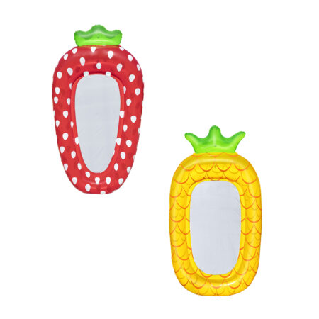 Пляжный шезлонг для отдыха на воде Sweet Summer 186 х 112 см, BESTWAY, 43644, Винил, Двухкамерный, Максимальная нагрузка 75 кг., Премиальная конструкция, Ананас/Клубника в ассортименте, Цветная коробка