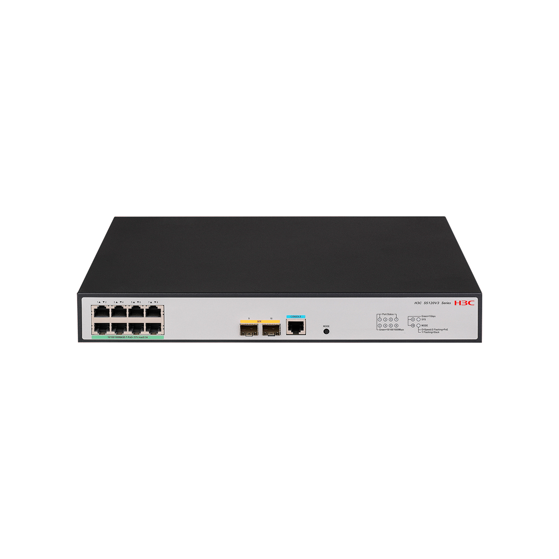Коммутатор, H3C, LS-1850V2-10P-HPWR-EI-GL, Управляемый L2, 8 портов 10/100/1000M (PoE 125Вт, 802.3af/at), 2 порта 1000M SFP, AC 100~240 В, -10°C ~ +55°C