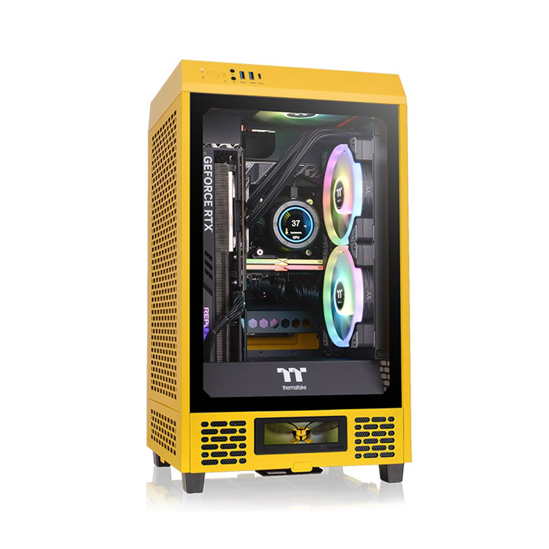 Компьютерный корпус, Thermaltake, The Tower 200 Bumblebee, CA-1X9-00S4WN-00, Mini Tower, Mini-ITX, USB 3.0*2/Type C*1, HD-Audio+Mic, Кулер 2*140 мм, Высота процессорного кулера до 200 мм, Длина VGA до 380 мм, 2*3,5"/2*2,5", Сталь, 3мм Закаленное стекло*1, 280*300*537мм, Без Б/П, Желтый