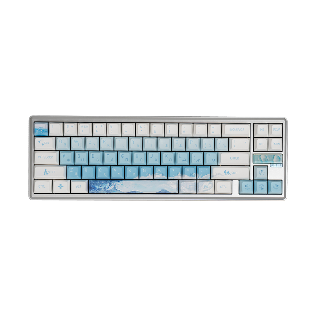 Клавиатура, Varmilo, Sword 68 Ariel, VTP68, Varmilo MX Daisy L Switch, A68A089F9A8A06A063, 68 клавиш, Механическая, Подсветка - RGB, Hot-Swap - Да, Проводная/Bluetooth/2.4G, Type-C , Англ/Рус, 420*195*190мм, Голубой