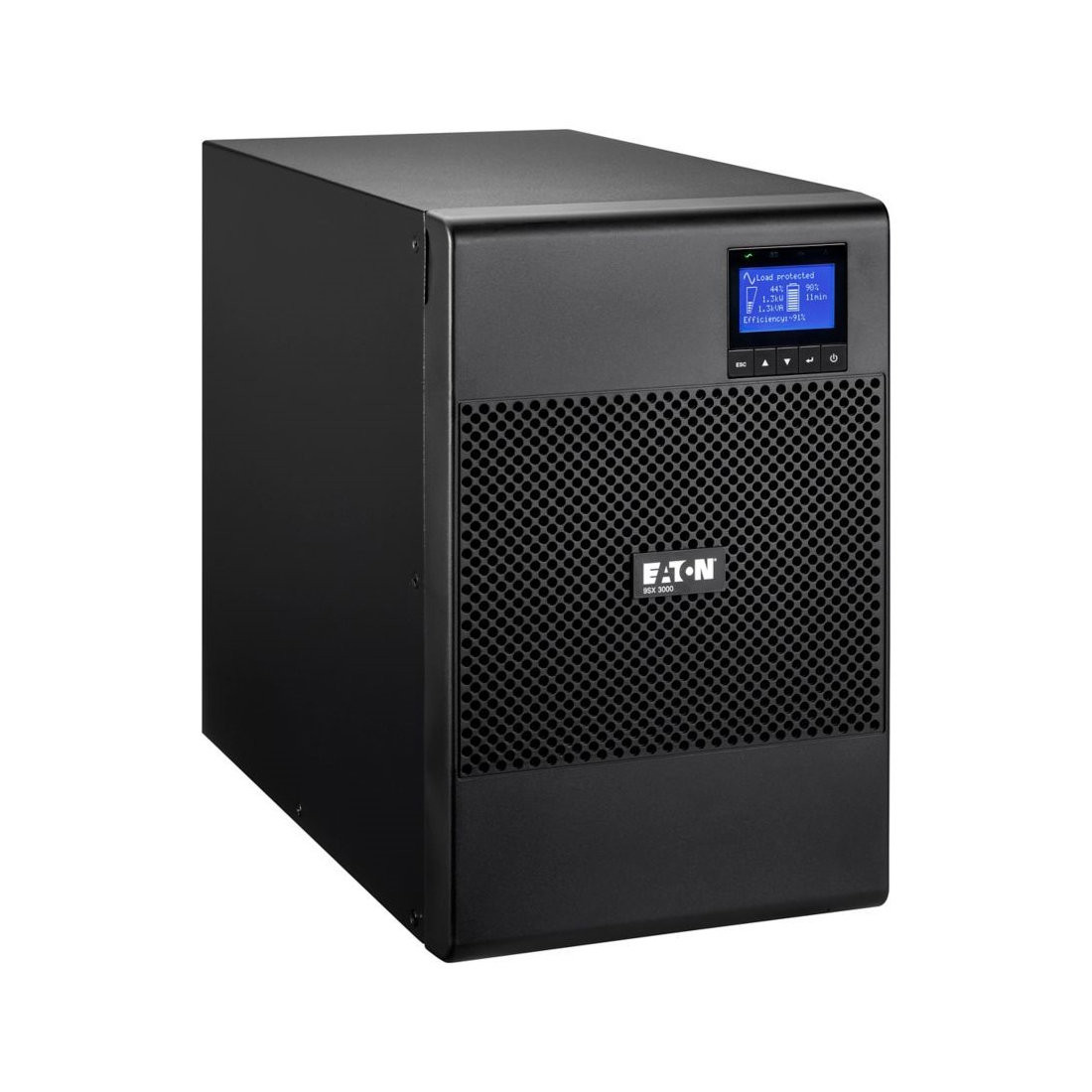 Источник бесперебойного питания, Eaton, 9SX3000I, Онлайн, Напольный, Мощность 3000ВА/2700Вт, Диапазон работы AVR: 200-276В (с возможностью регулировки до 140-276В), Бат.: 12В/9 Ач*8шт., Чистая синусоида, 9 вых.: 8 IEC C13 (10А) и 1 IEC C19 (16А), Smart, USB-B, RS232, SNMP слот, LCD, ABM, Цвет Чёрный