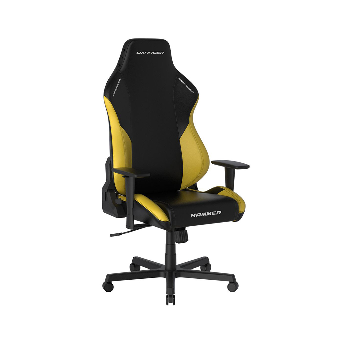 Игровое компьютерное кресло, DX Racer, GC/LHE23LTA/NY, Hammer series, Рекомендуемый рост: до 190 см, Рекомендуемый вес: до 115 кг, Эко-кожа, Угол наклона до 135°, 3D подлокотники, Нейлоновая основа кресла, Механизм качания: топ-ган, Черно-желтый