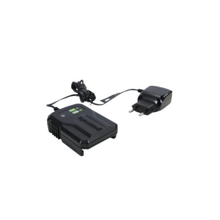 Зарядное устройство, Greenworks, G24UC2(2946207RU), 24 V, 2А, Входное напряжение 220-240В, 50/60 Гц., Напряжение заряда АКБ 24 V, Макс. ток заряда 2 А, Индикатор состояния процесс заряда / заряд окончен / перегрев / неисправность батареи, Автоматический режим ожидания после окончания заряда АКБ, Масса без упаковки 0,22 кг, Время заряда , - АКБ ёмкостью 2.0 Ач 60 мин, - АКБ ёмкостью 4.0 Ач 120 мин, Черный/зелёный