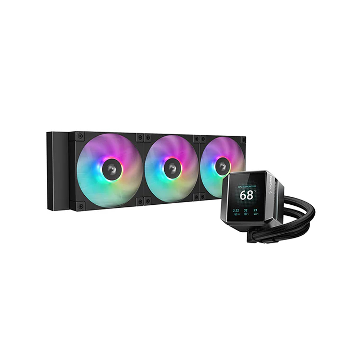 Кулер с водяным охлаждением, Deepcool, MYSTIQUE 360 ARGB R-LX750-BKADSNC-G-1, Intel 1700/1200/115х и AMD AM5/AM4/, TDP 300W, 2*120мм FD12 ARGB PWM, 600-2400 RPM±10%, 72,04CFM, 38,71 dB(A), Чёрный