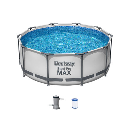 Каркасный бассейн Steel Pro MAX 305 х 100 см, BESTWAY, 561JD, Винил, 6148 л., Ф-насос 58381 (1249л/ч), Стальной каркас, Серый, Цветная коробка
