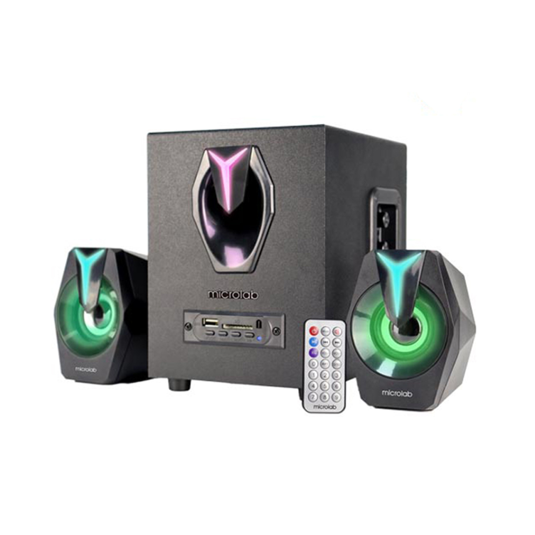 Акустическая система, Microlab, G100BT, 2.1, Bluetooth 5,0, FM радио, LED подсветка, 6 цветов, 20 Гц - 20 кГц, 3,5 мм, USB, SD-карта, Черный