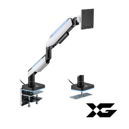 Настольный кронштейн с газлифтом,XG, MGG-1749 white, для мониторов 17"-49", Нагрузка 20 кг., Наклон + 50°~- 20°, Поворот +/- 90°, Вращение монитора +/- 180°, VESA 75x75,100x100, белый