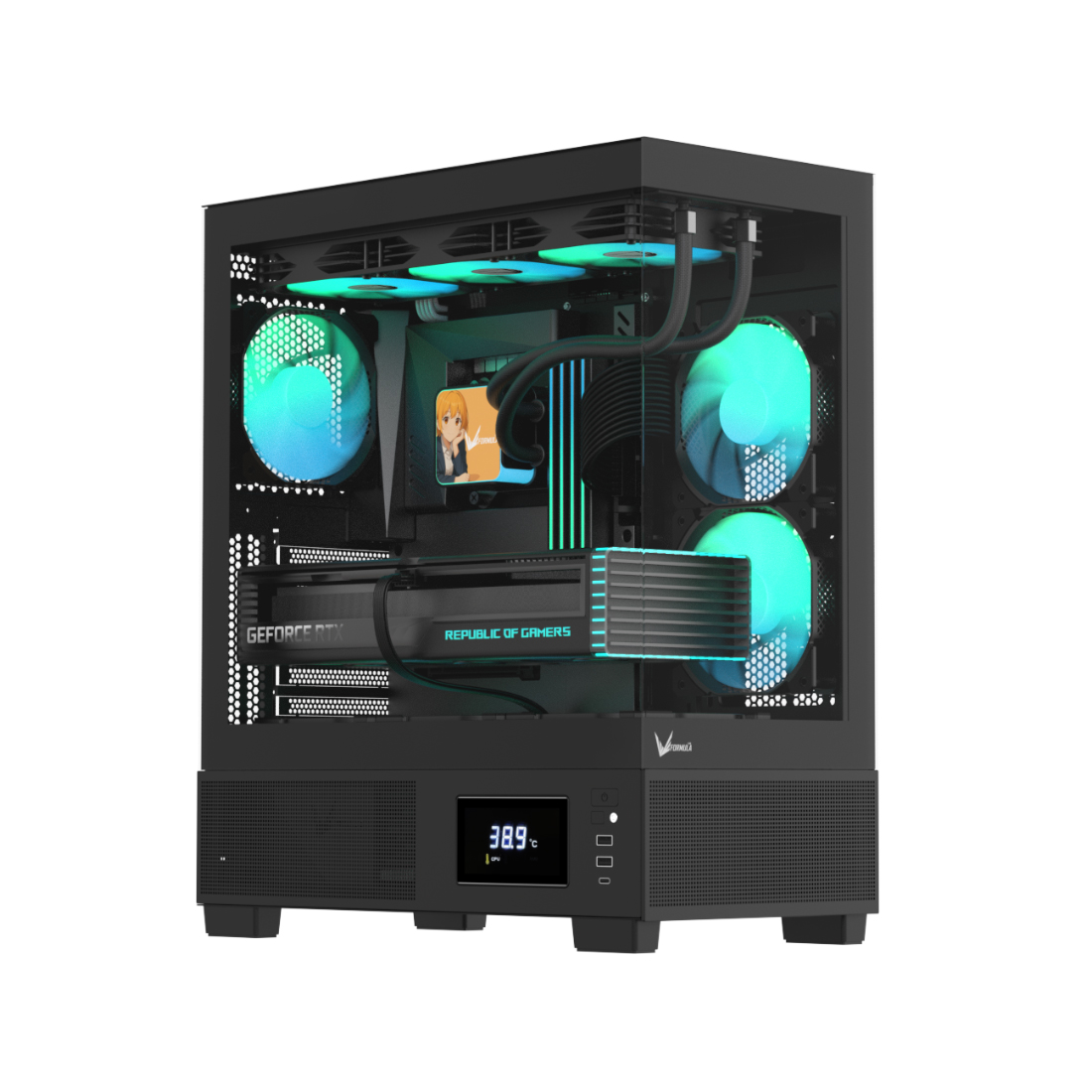 Компьютерный корпус, Formula V, Crystal E1 Floe Black, ATX/micro ATX/ITX, USB Type C*1/3.0*2, HD-Audio, Кулер 3*120мм Floe ARPW, Высота процессорного кулера до 160мм, Длина VGA до 400мм, 2*3.5"/3*2.5", Толщина 0,7мм, 413x210x485мм, Без Б/П, Чёрный
