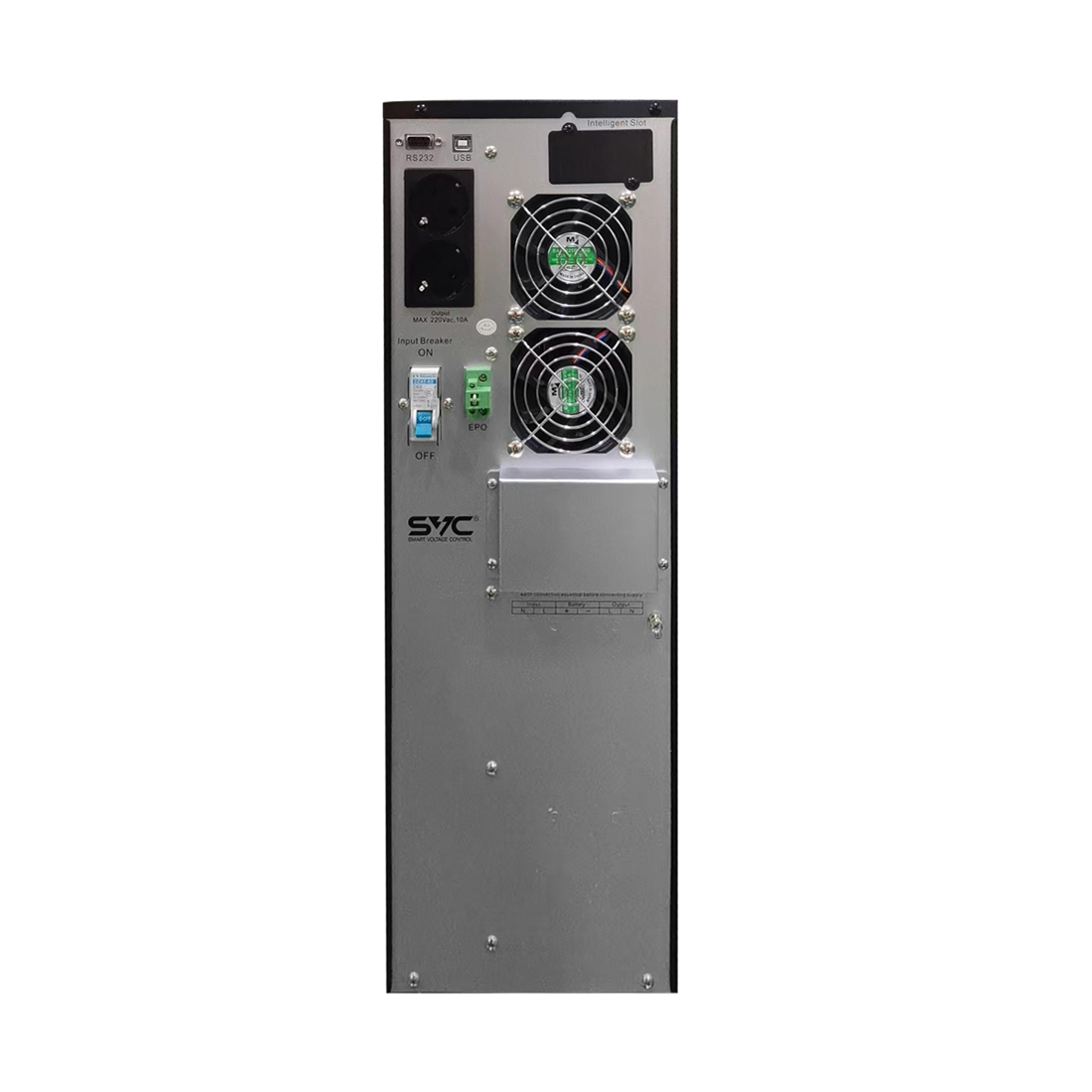 Источник бесперебойного питания, SVC, PT-6K-LCD, Мощность 6000ВА/6000Вт, PT-серия, On-Line, LCDUSBRS-232, SMART, Диапазон работы AVR: 110-300В, Бат.: 12В/7Ач*16шт., 2 вых. Shuko CEE7+клеммная колодка, Вентилятор: 12см*2шт., Чёрный